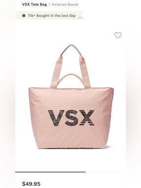 Victoria’s Secret VSX Light Pink Tote with Black Logo